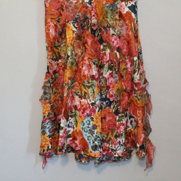 Sundance Silk Floral Ruffled V-Neck Havana Dress Orange Women's Size 4 H11297 - Picture 9 of 11